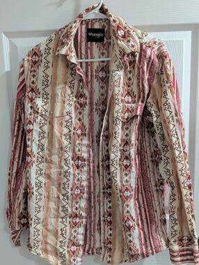 Wrangler Southwestern Button-Up Shirt - Cream & Burgundy